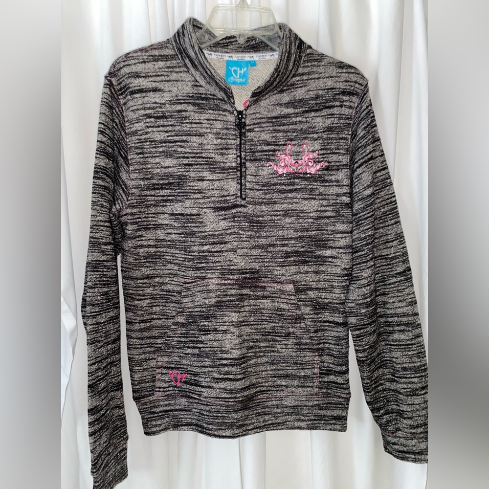 Cowgirl Hardware Heather Black 1/4 Zip Embellish Lighweight Fleece Pullover Sz M